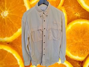L.L. Bean Off White/Tan Button Up Vented Nylon/Poly Fishing Utility Shirt Size M